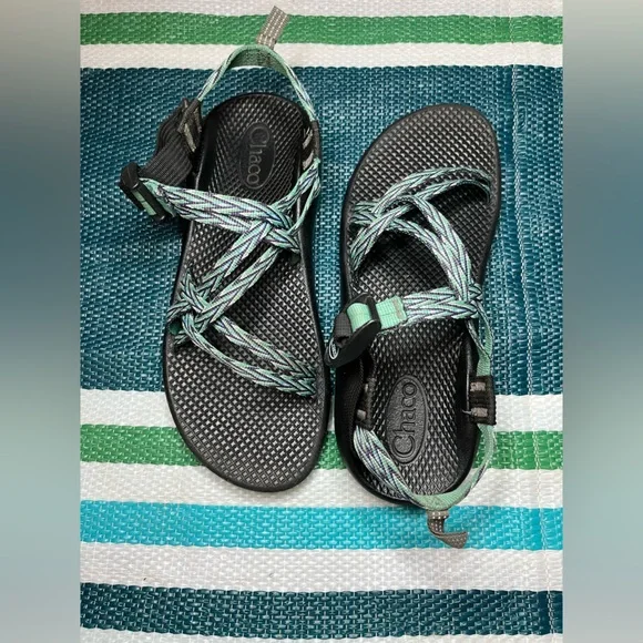 ✨🎉 Chaco ZX2 Strappy Blue Green Diamond Zigzag Pattern Outdoor Sandals Size 6 - Picture 1 of 12